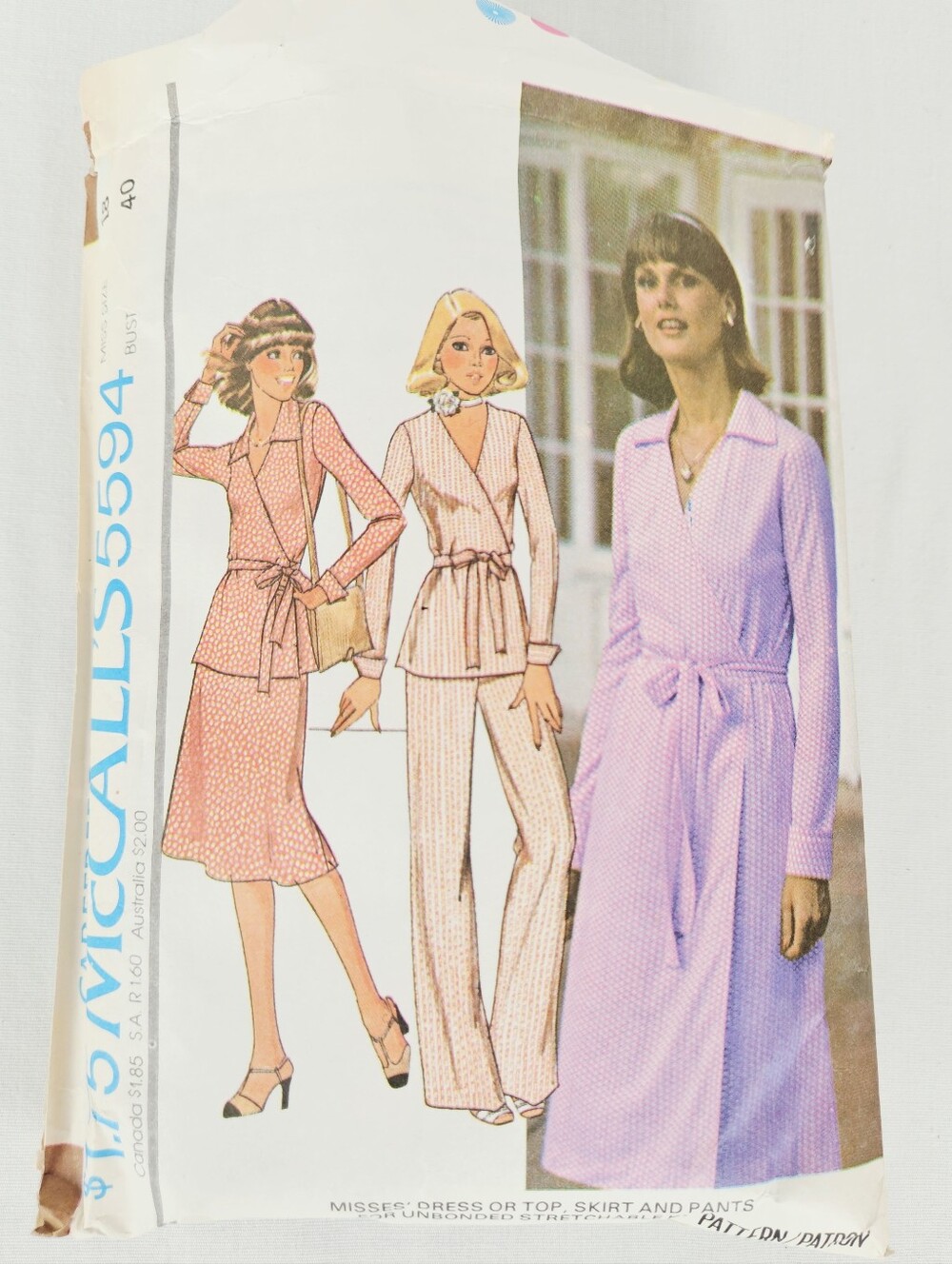 Vintage 1977 McCall's 5594 Wrap Dress Top Skirt Pants Pattern Size 18 Bust 40